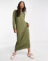 ASOS DESIGN long sleeve maxi t-shirt dress in khaki Зеленый, 32 - фото #1