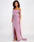 Juniors' Off-The-Shoulder Glitter-Knit Cowl Neck Gown