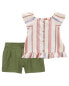 Фото #3 товара Baby 2-Piece Striped Linen Top & Linen Shorts Set 3M