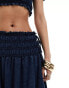 ASOS DESIGN soft denim maxi skirt with ruched waist in dark blue black co-ord