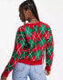 Brave Soul Christmas cardigan in red argyle Red/Green, 42 - фото #8