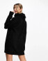 Miss Selfridge knitted oversized hoodie dress in black