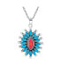 ფოტო #1 პროდუქტის Personalize South Western Navajo Style Orange Red Coral Blue Turquoise Zuni Needlepoint Jewelry Flower Blossom Necklace Pendant For Women .925 Sterling Silver