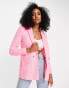 River Island – Bouclé-Blazer in leuchtendem Rosa mit Knopfdetail vorne, Kombiteil