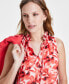 ფოტო #3 პროდუქტის Women's Ruffled Tie-Neck Floral-Print Top