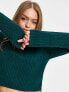 Monki ribbed knitted sweater in forest green