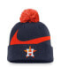 Men's Navy Houston Astros Swoosh Peak Cuffed Knit Hat with Pom