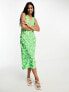 Фото #7 товара New Look v neck midi column dress in green mark making pattern