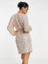 Aria Cove sequin batwing sleeve mini shift dress with belt detail in gold