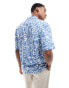 Threadbare short sleeve printed revere collar shirt in blue