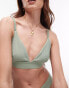 Topshop mix and match rib triangle bikini top in khaki Зеленый, 38 - фото #4