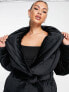 Missguided velvet shawl collar puffer jacket in black