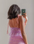 Labelrail x Pose and Repeat tie shoulder ruched cami top with diamante heart in lilac and pink mesh