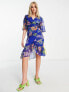 Hope & Ivy flutter sleeve wrap mini dress in cobalt floral