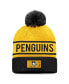 ფოტო #1 პროდუქტის Men's Gold, Black Pittsburgh Penguins Authentic Pro Alternate Logo Cuffed Knit Hat with Pom
