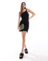 Фото #1 товара ASOS DESIGN knitted halter neck mini dress in sttich in black