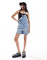 ASOS DESIGN short denim dungaree in mid blue