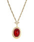 Gold-Tone Red Stone and Crystal Oval Locket Necklace