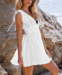 Women's White Plunging Smocked Waist Cover-Up Beach Dress