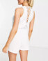 Catch textured lattice back beach playsuit in cream