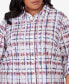 Plus Size Classic Plaid Cuffed Sleeve Button Down Top