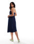 Vero Moda buttondown linen touch halter midi dress in navy