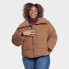 Women's Short Puffer Jacket - Ava & Viv Taupe 2X