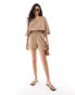 Фото #1 товара In The Style linen look pull on shorts co-ord in camel