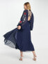 ASOS DESIGN embroidered blouson open back pleated midi dress in navy