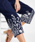 Фото #3 товара Women's 100% Linen Floral Embroidered High Rise Cropped Pants, Created for Macy's