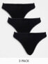 ASOS DESIGN 3 pack cotton high leg thong with dipped front in black