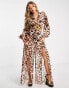 Фото #2 товара ASOS DESIGN cut out plunge jumpsuit with raffia buckle in leopard print