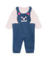 ფოტო #1 პროდუქტის Baby Girls Bodysuit and Knit Denim Bear Overall, 2 Piece Set