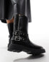 Glamorous chunky chelsea boots with buckles and zip in black