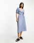 Фото #1 товара ASOS DESIGN textured crinkle wrap midi dress with tie side in blue