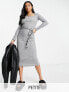 Фото #1 товара Miss Selfridge tie front rib midi dress in grey