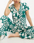 Фото #8 товара ASOS DESIGN Petite exclusive viscose floral checkerboard shirt & trouser pyjama set in green