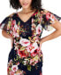 ფოტო #4 პროდუქტის Petite Printed V-Neck Cape Sheath Dress