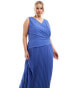 Фото #3 товара TFNC Plus Bridesmaid chiffon wrap front pleated maxi dress in aster blue