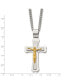 Brushed Yellow IP-plated Crucifix Pendant Curb Chain Necklace