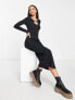 New Look ribbed midi dress with cut out detail in black