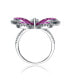 Фото #2 товара Sterling Silver with Rhodium Plated and Sapphire Cubic Zirconia Butterfly Ring