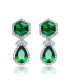 Vintage Rhodium-Plated Halo Earrings in Sterling Silver with Emerald & Cubic Zirconia