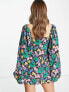 Фото #3 товара ASOS DESIGN flared sleeve mini tea dress in multi-coloured splodge print