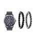 ფოტო #1 პროდუქტის Men's Quartz Movement Black Leather Analog Watch, 47mm and Stackable Bracelet Set with Zippered Pouch