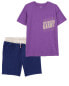 Kid 2-Piece Dinosaur Pocket Graphic Tee & Pull-On Shorts Set 14