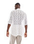 Фото #3 товара ASOS DESIGN relaxed deep neck revere lace shirt in white