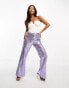 Collective the Label Petite exclusive sequin wide leg trousers in pewter