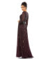 Women's Sequined V Neck Illusion Sleeve A Line Gown