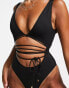 South Beach Exclusive cut out wrap around rib swimsuit in black